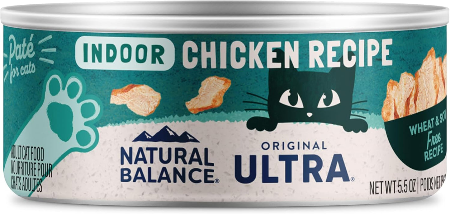 Natural Balance Ultra Premium Chicken Indoor Cat Food | Wet Canned Food for Cats | 5.5-oz. Can, (Pack of 24)