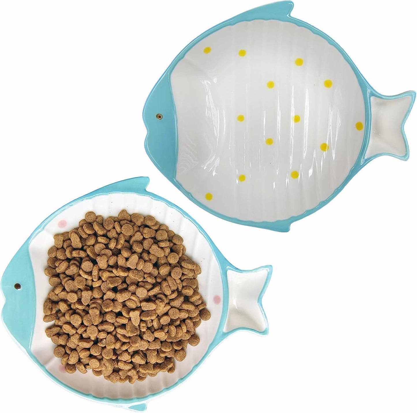 Double Whisker Friendly Ceramic Cat Food Dishes, Cute Shallow Anti Whisker Fatigue Wide Cat Bowl for Indoor Cats, Whisker Relief Flat Cat Plates for Wet Food, Small Pet Kitten Feeding Dish