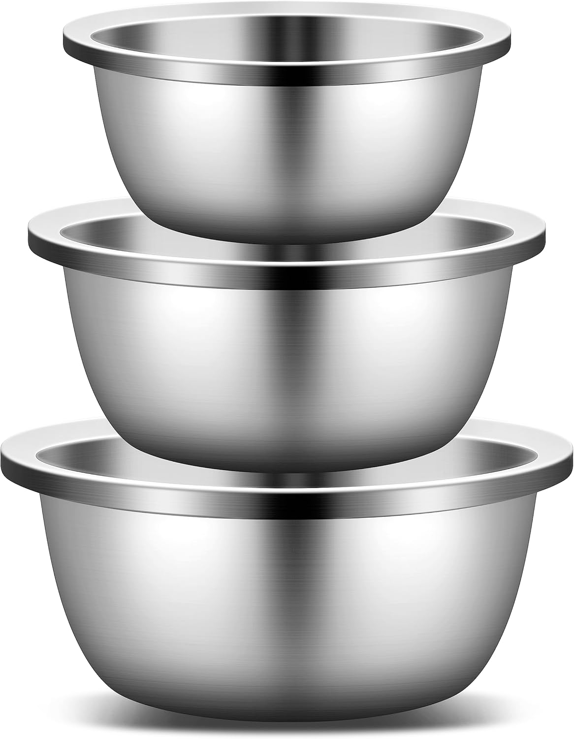 Enther Mixing Bowls - Set of 3 Stainless Steel Mixing Bowls with 304 Stainless Steel - Heavy Duty, Easy To Clean, Nesting Bowls Space Saving Storage, Great for Cooking, Baking, Salad,Silver