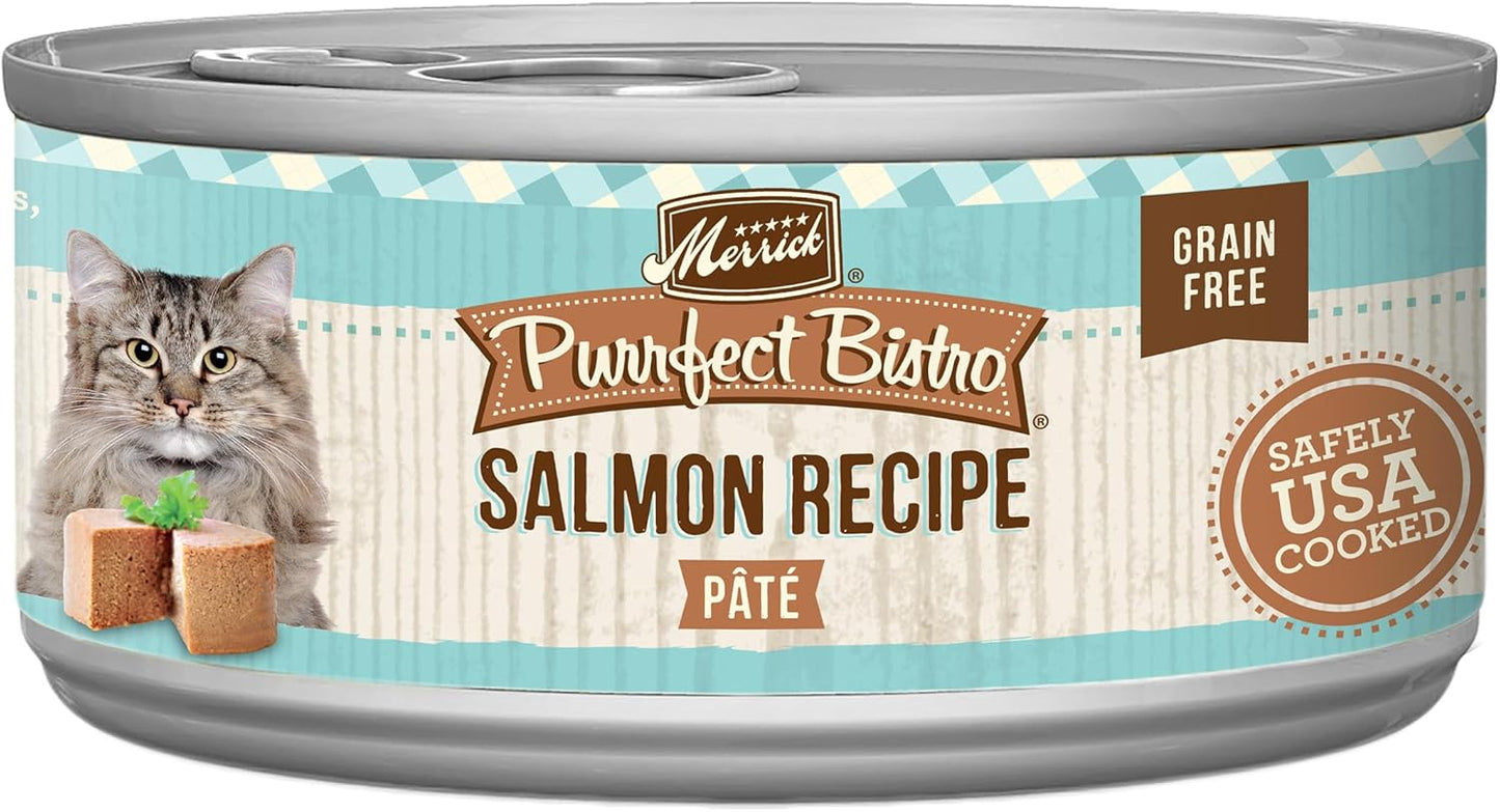 Merrick Purrfect Bistro Grain Free Premium Soft Canned Pate Adult Wet Cat Food, High Protein Salmon Recipe - (Pack of 24) 5.5 oz. Cans