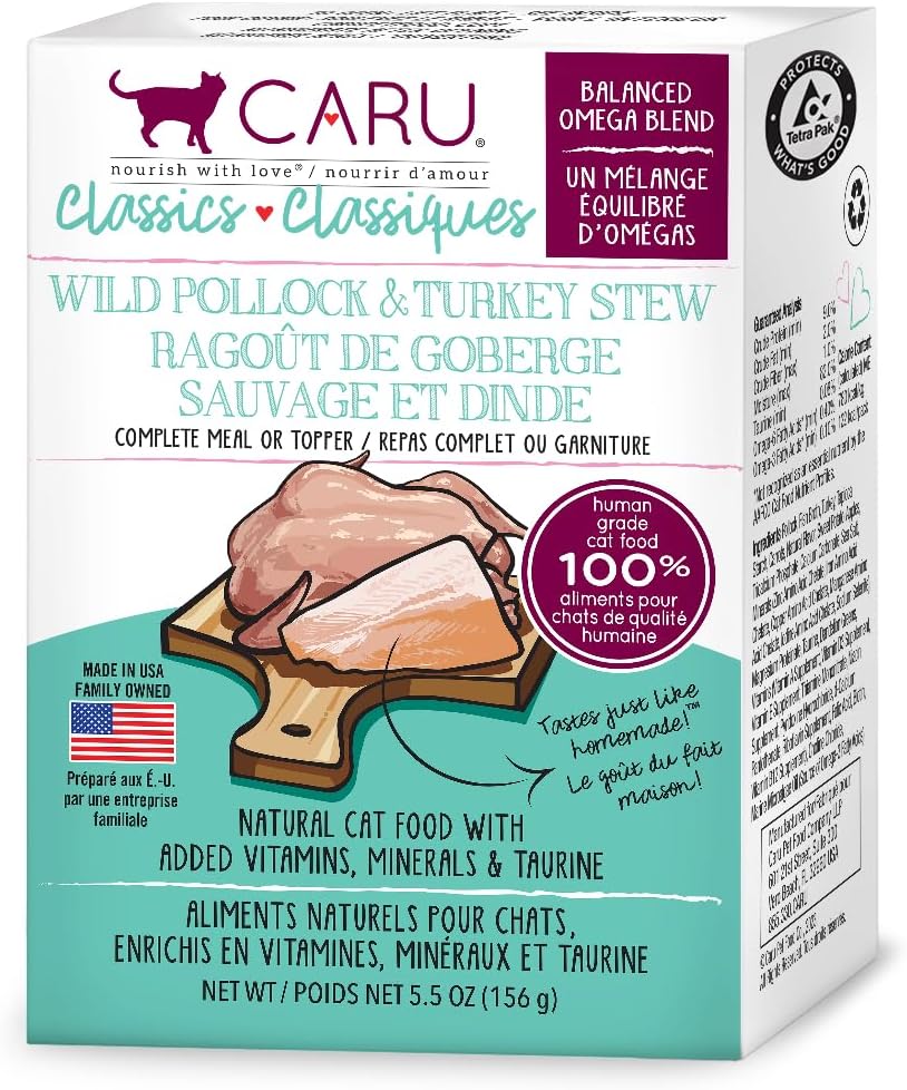 CARU Classics Wild Pollock & Turkey Stew Wet Cat Food, 5.5-oz Box, case of 12