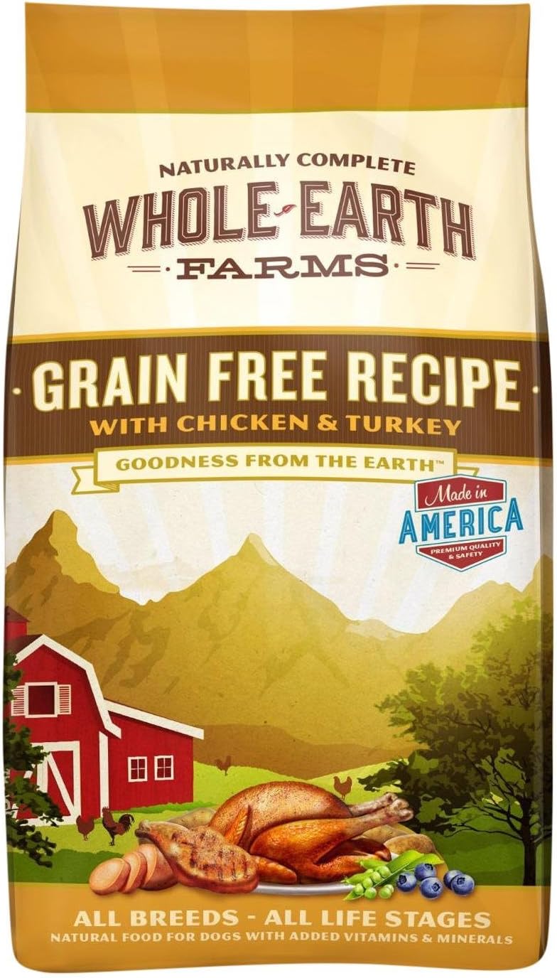 Whole Earth Farms Natural Grain Free Dry Kibble, Wholesome and Healthy Dog Food, Chicken and Turkey Recipe - 25 LB Bag