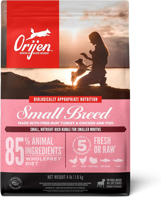 ORIJEN Small Breed Dry Dog Food, Grain Free Dry Dog Food for Small Breeds, Fresh or Raw Ingredients, 4lb