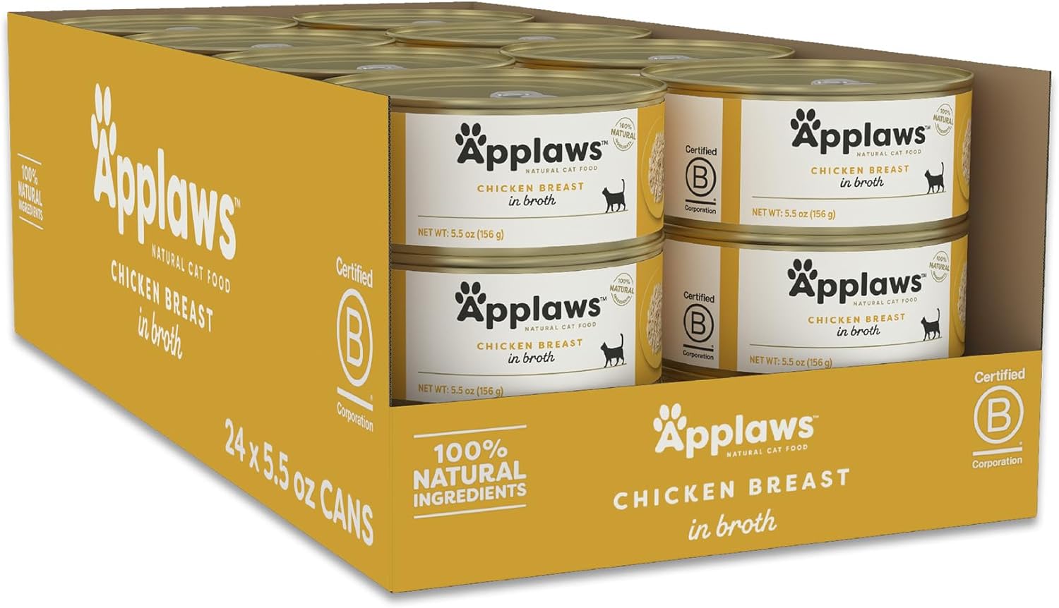 Applaws Natural Wet Cat Food, 24 Count, Limited Ingredient Canned Wet Cat Food, Chicken Breast in Broth, 5.5oz Cans