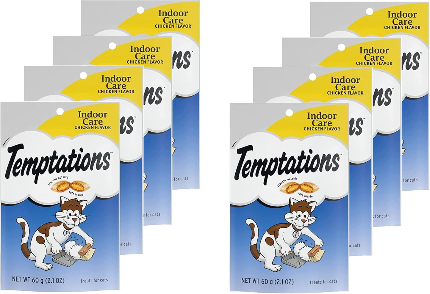 (8 Pack) Temptation Indoor Care Crunchy and Soft Cat Treats, Chicken Flavor Crunchy Cat Treats (2.1 oz, 60 g)