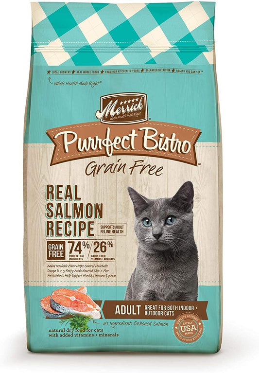 Merrick Purrfect Bistro Grain Free Natural Dry Cat Food For Adult Cats, Real Salmon And Sweet Potato Recipe - 12 lb. Bag