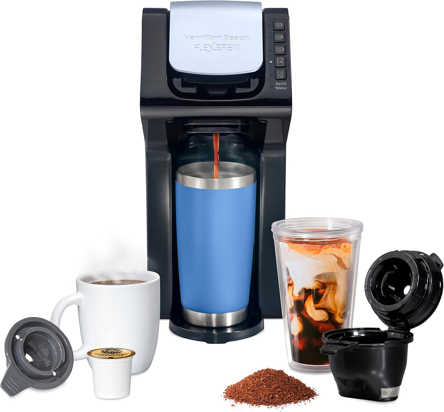 Hamilton Beach Gen 4 FlexBrew Single-Serve Hot & Iced Coffee Maker with Removable Reservoir, Compatible with Pod Packs and Grounds, 50 oz, 4 Fast Brewing Options, Black