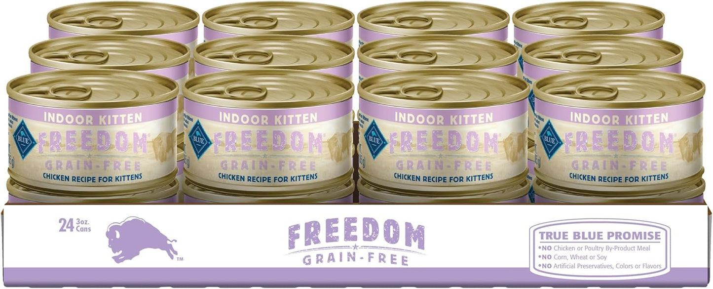 Blue Buffalo Freedom Grain-Free Kitten Wet Cat Food, Complete & Balanced Nutrition for Kittens, Made with Natural Ingredients, Chicken Recipe, 3-oz. Cans (24 Count)