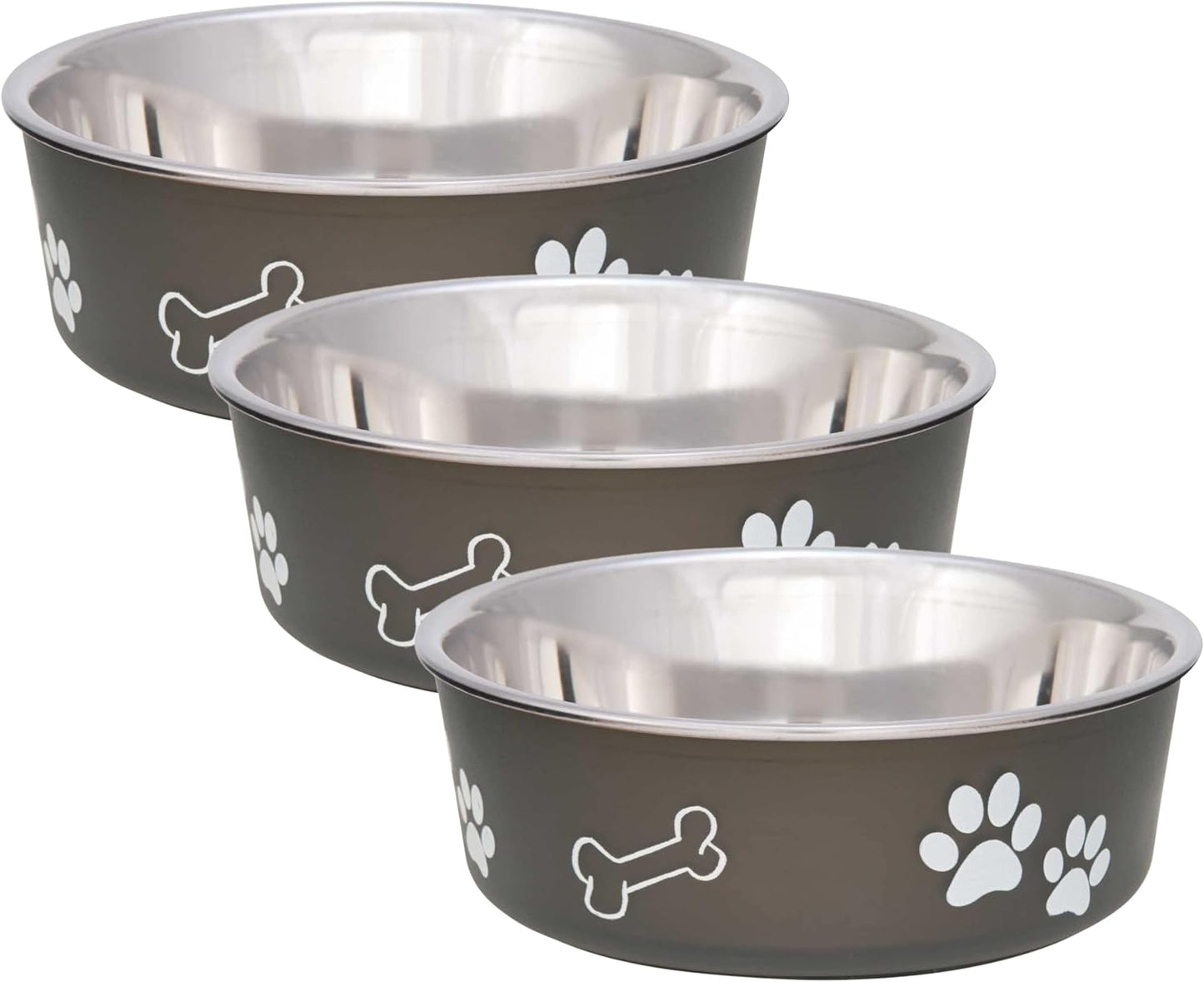 Loving Pets - Bella Bowls - Dog Food Water Bowl No Tip Stainless Steel Pet Bowl No Skid Spill Proof (Medium, Espresso Brown) (Pack of 3)