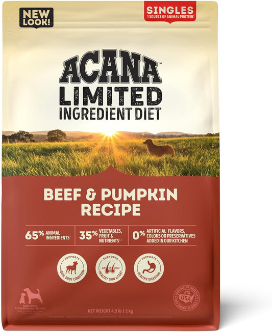 ACANA Singles Limited Ingredient Dry Dog Food, Beef & Pumpkin Recipe, Grain Free Beef Dry Dog Food, 4.5lb