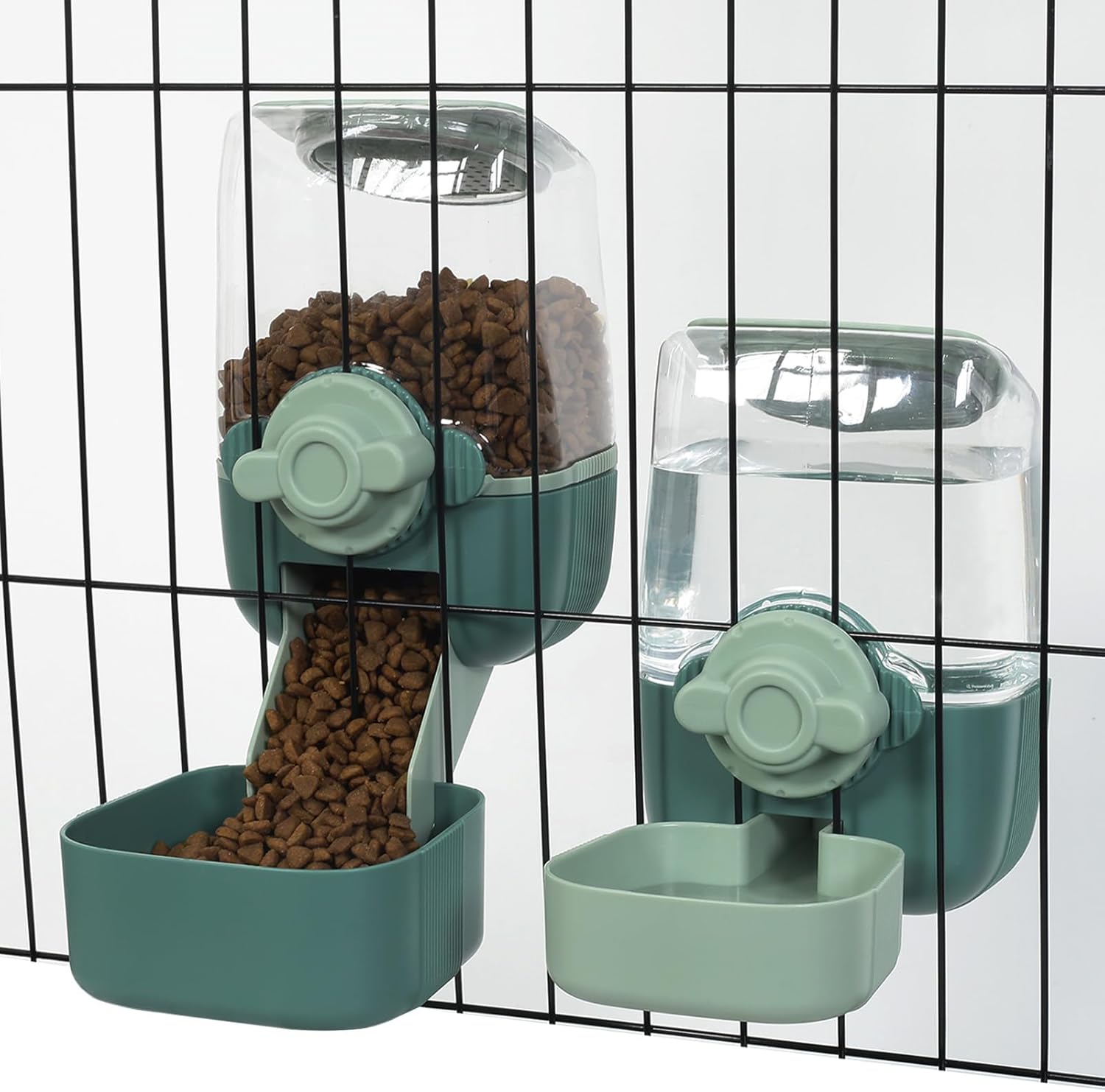 Lemtrflo Hanging Automatic Rabbit Feeder,Gravity Cat Food and Water Dispenser for Cage,Cat Dog Feeder,Rabbit Water Dispenser,Food Bowl for Bunny Chinchilla Guinea Pig Hedgehog Ferret (Green)