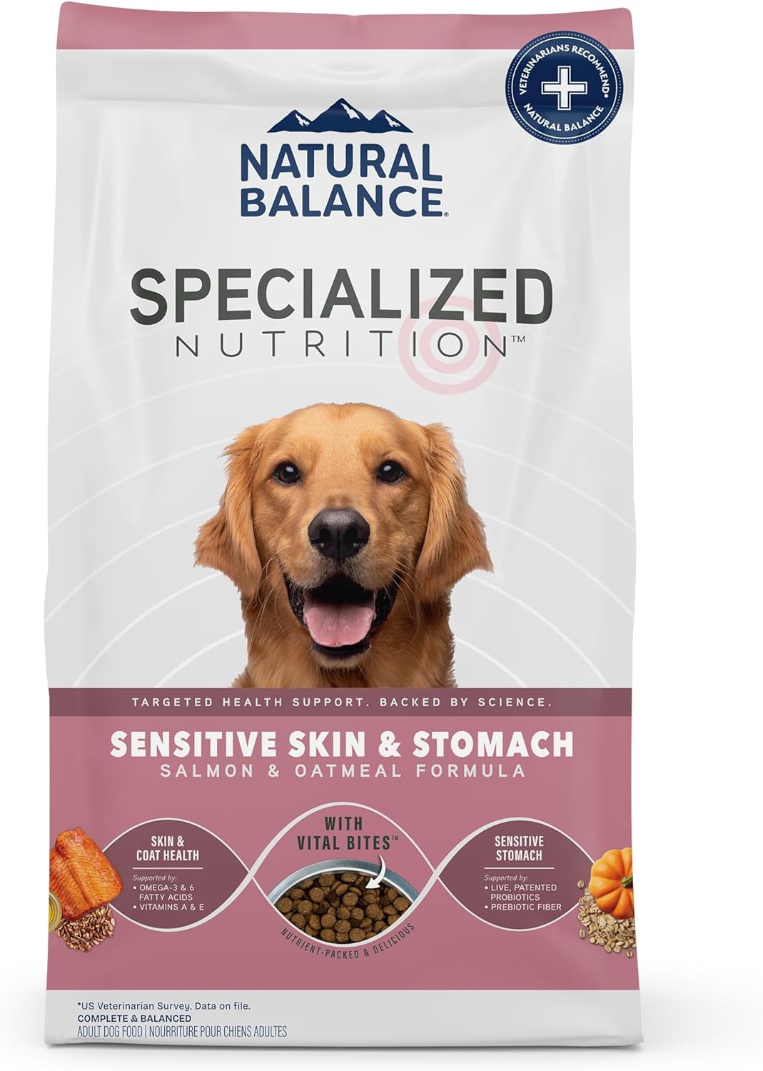 Natural Balance Specialized Nutrition Dry Dog Food, Sensitive Skin & Stomach Salmon & Oatmeal Formula, 22 lbs.