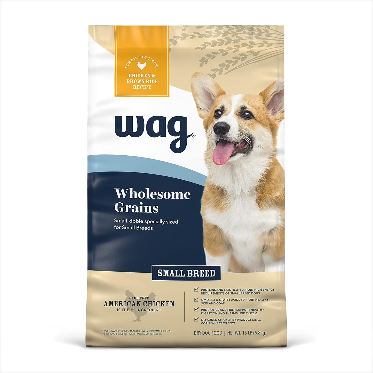 Amazon Brand \u2013 Wag Small Breed Dry Dog Food, Chicken and Brown Rice, 15 lb Bag