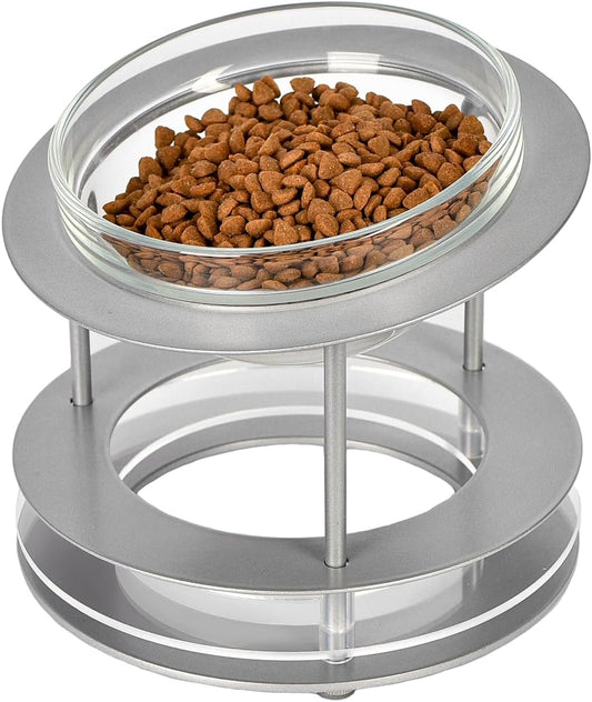 Elevated Cat Bowls Food Glass Bowl, Raised Cat Dish with Steel Stand, Tilted Pet Food Water Feeder Whisker-Friendly Bowls Indoors Feeding Station for Cats Small Dogs Kitten-MK2066A