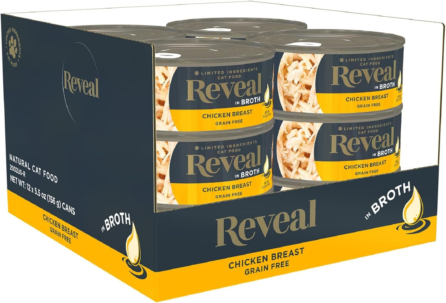 Reveal Natural Wet Cat Food, 12 Count, Grain Free, Limited Ingredient Canned Food for Cats, Chicken Breast in Broth, 5.5 oz Cans