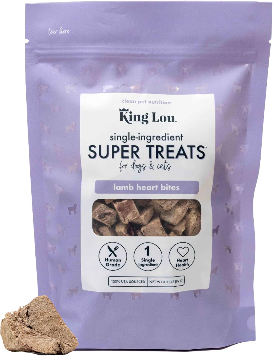 King Lou Pets - Lamb Hearts for Dogs and Cats - USA-Made Freeze Dried Lamb Dog Treats - Taurine, Zinc, and Iron - 1lb Prior to Freeze-Drying