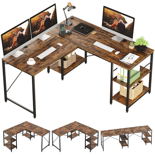 Bestier 59inch L Shaped Desk with Shelves Home Office Gaming Computer Desk