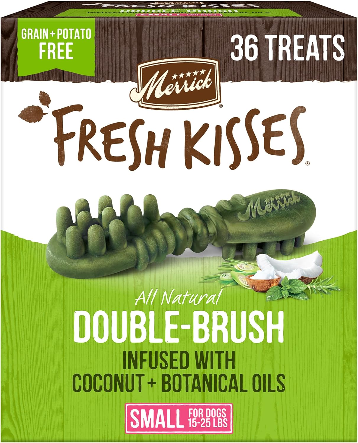 Merrick Fresh Kisses Natural Dental Chews Infused With Coconut And Botanical Oils For Small Dogs 15-25 Lbs - 36 ct. Box