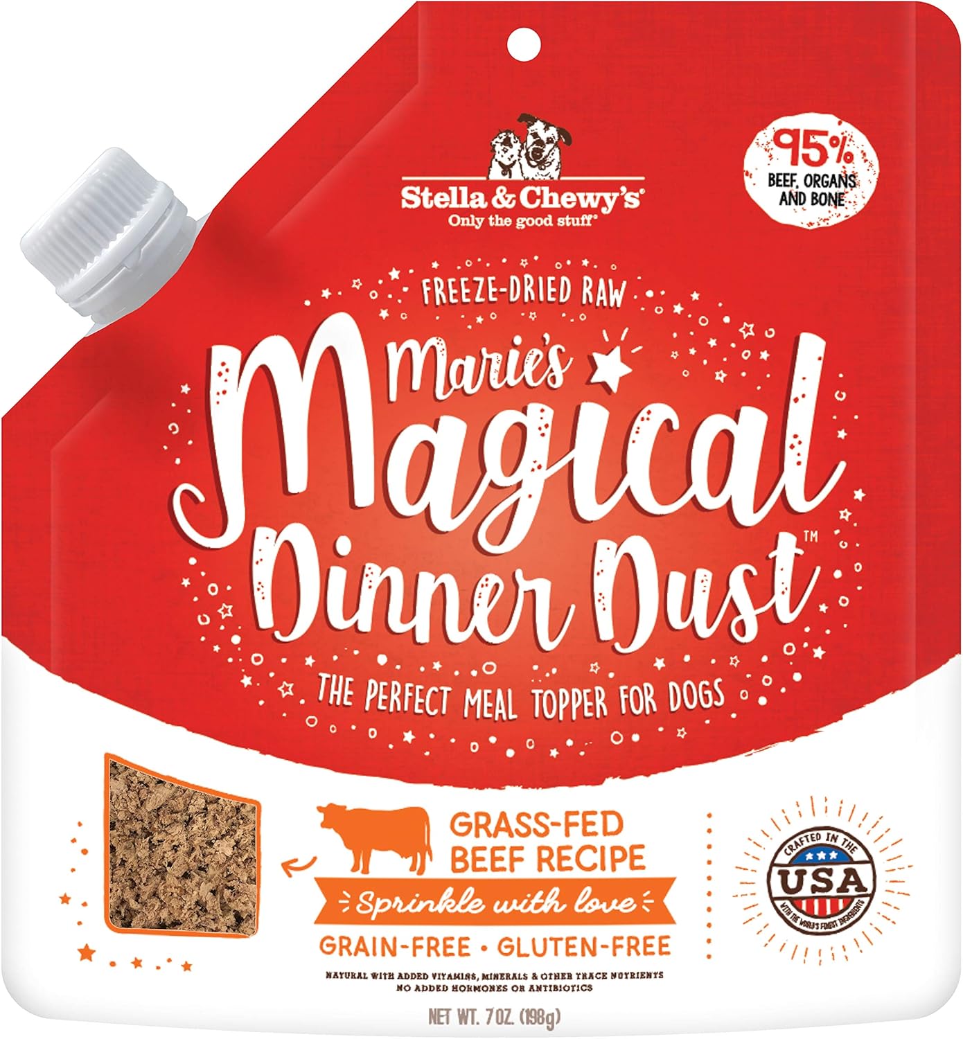 Stella & Chewy's Freeze-Dried Raw Marie's Magical Dinner Dust \u2013 Protein Rich, Grain Free Dog & Puppy Food Topper \u2013 Grass-Fed Beef Recipe \u2013 7 oz Bag