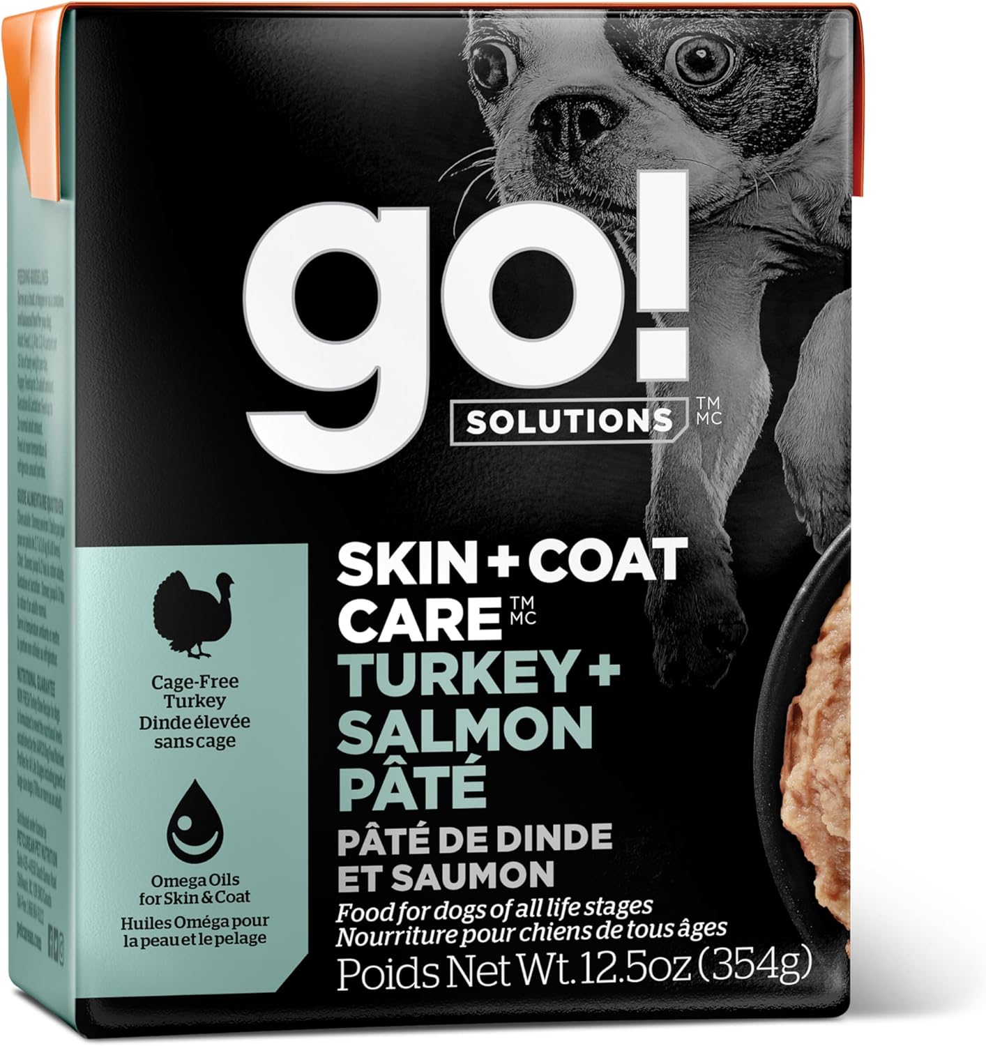 Go! Solutions Skin + Coat Care, Wet Dog Food, Turkey and Salmon Pâté with Grains Sensitive Skin, 12.5 oz