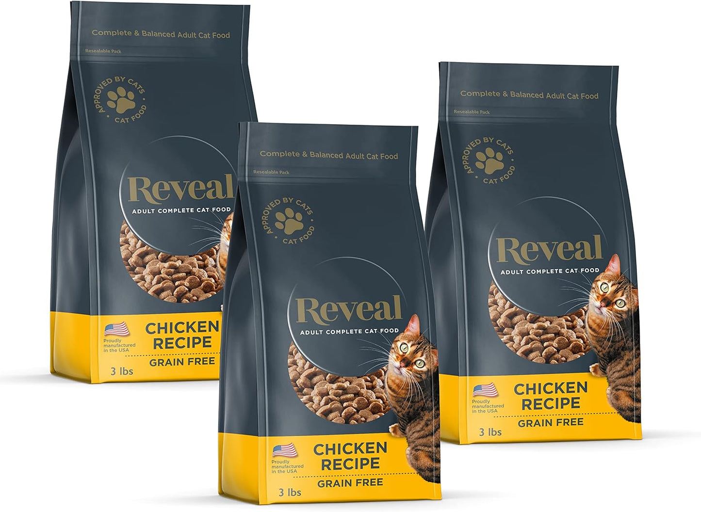 Reveal Natural Dry Cat Food, Grain and Potato Free, with Added Vitamins & Minerals, Food for Cats, Chicken Recipe 3 x 3 lb Bags