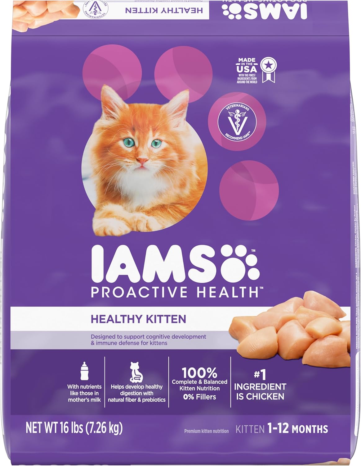 IAMS PROACTIVE HEALTH Healthy Kitten Dry Cat Food with Chicken Cat Kibble, 16 lb. Bag