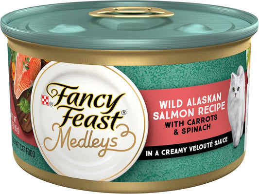 Purina Fancy Feast High Protein Wet Cat Food, Medleys Wild Alaskan Salmon Recipe With Garden Veggies in Sauce - (Pack of 24) 3 oz. Cans