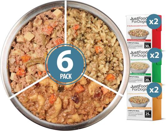 JustFoodForDogs Pantry Fresh Wet Dog Food Variety Pack, Complete Meal or Dog Food Topper, Beef, Chicken, & Turkey Human Grade Dog Food Recipes - 12.5 oz (Pack of 6)