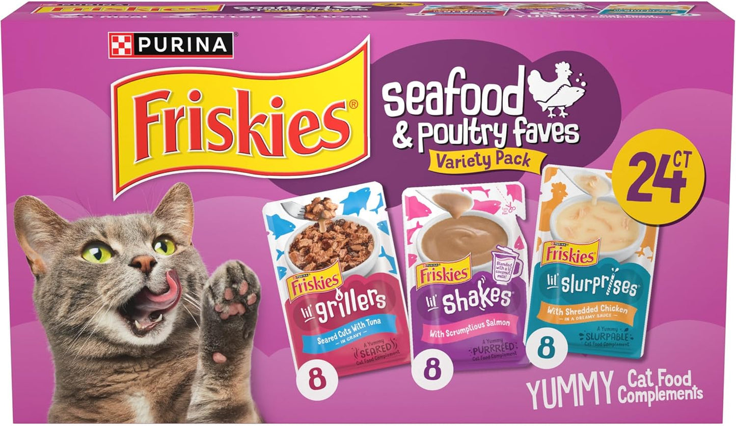 Purina Friskies Seafood and Poultry Faves Variety Pack Lickable Gravy Cat Food Topper - 24 ct. Box