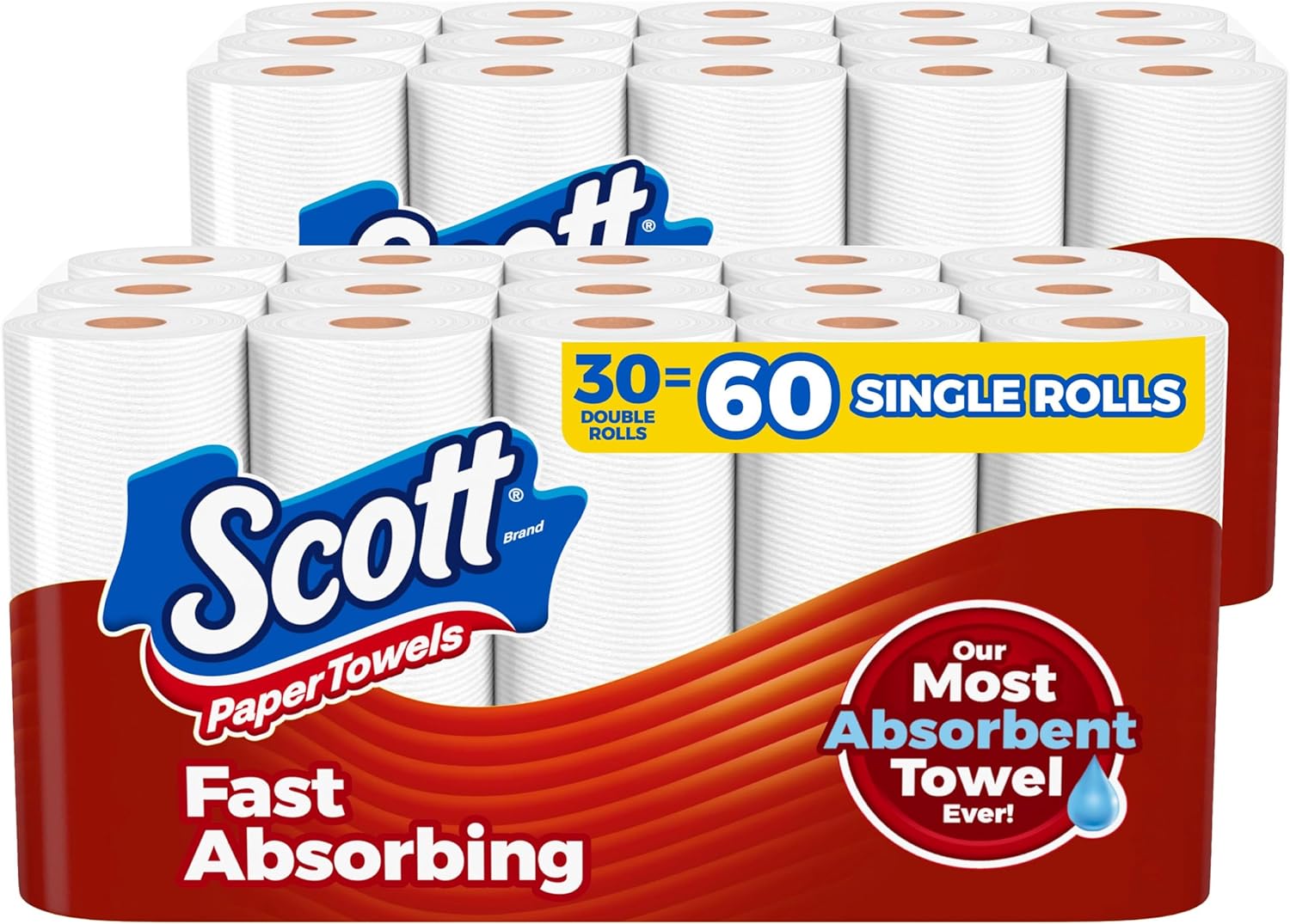 Scott Paper Towels, Choose-A-Sheet, 30 Double Rolls (2 Packs of 15) = 60 Regular Rolls (100 Sheets Per Roll)