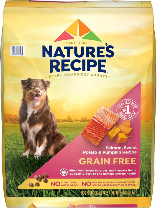 Nature′s Recipe Grain Free Salmon, Sweet Potato & Pumpkin Recipe Dry Dog Food, 34 lb. Bag