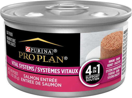 Purina Pro Plan Vital Systems Salmon Wet Cat Food Pate 4-in-1 Brain, Kidney, Digestive and Immune Formula - (Pack of 24) 3 oz. Cans