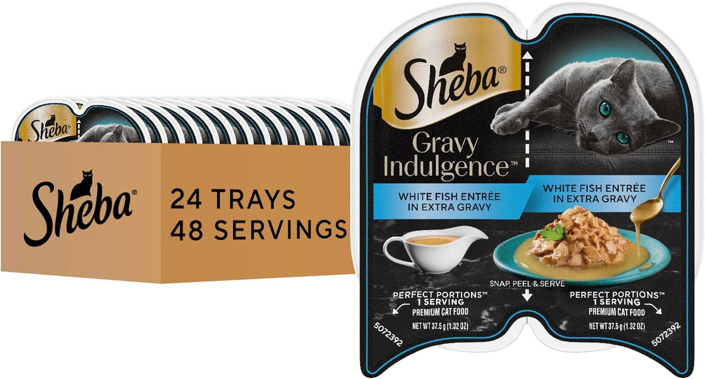 Sheba Gravy Indulgence Adult Wet Cat Food White Fish Entree in Extra Gravy, 2.6 oz. Twin-Pack Trays (24 Count, 48 Servings)