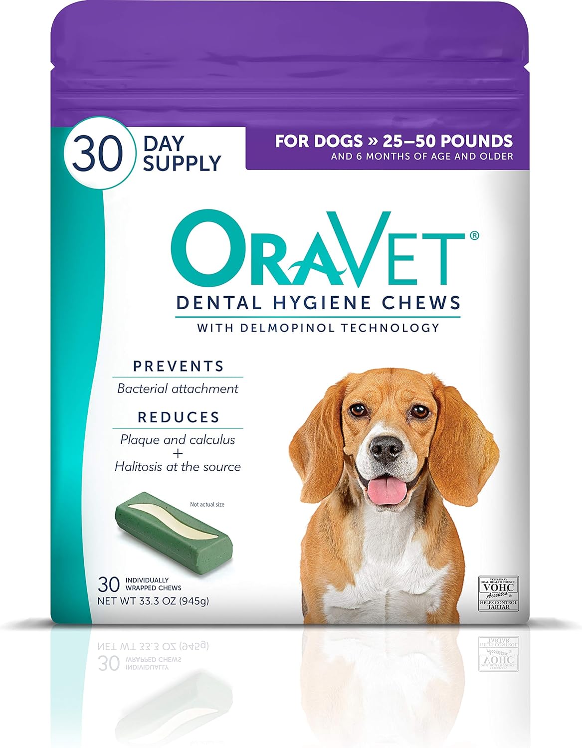 ORAVET Dental Chews for Dogs, Oral Care and Hygiene Chews (Medium Dogs, 25-50 lbs.) Purple Pouch, 30 Count