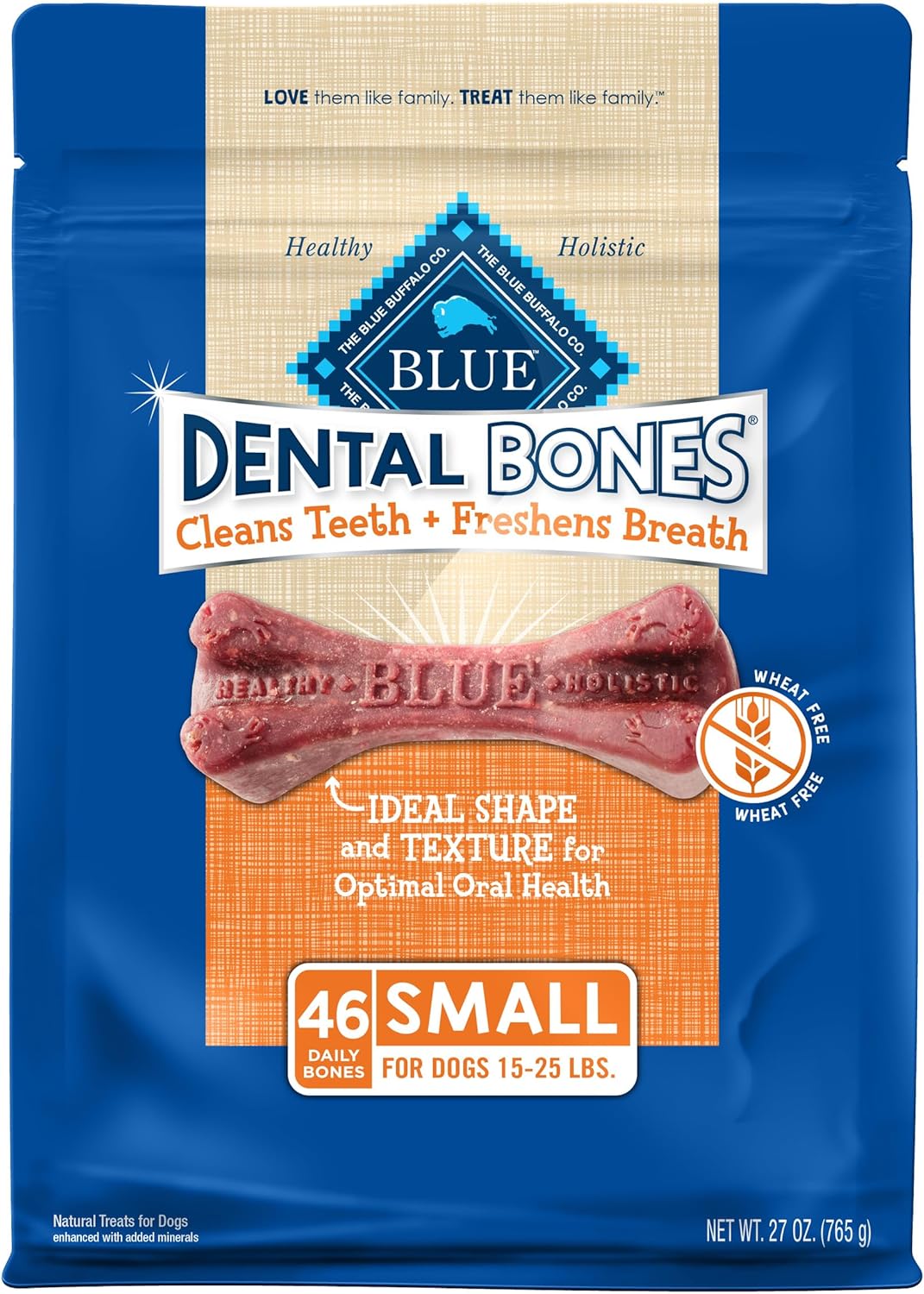 Blue Buffalo Dental Bones Small Natural Dental Chew Dog Treats Bag Value Pack, 27oz. Bag