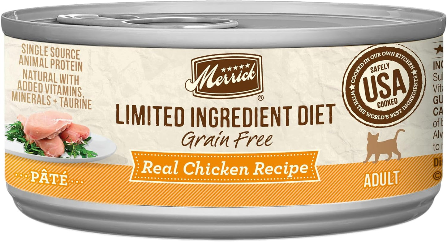 Merrick Limited Ingredient Diet Premium Grain Free And Natural Canned Pate Wet Cat Food, Chicken Recipe - (Pack of 24) 2.75 oz. Cans