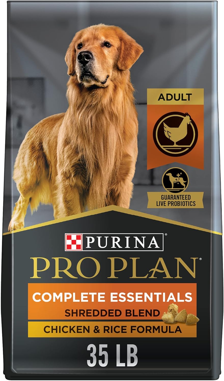 Purina Pro Plan Complete Essentials Shredded Blend Chicken and Rice Dog Food Dry Formula with Probiotics for Dogs - 35 lb. Bag