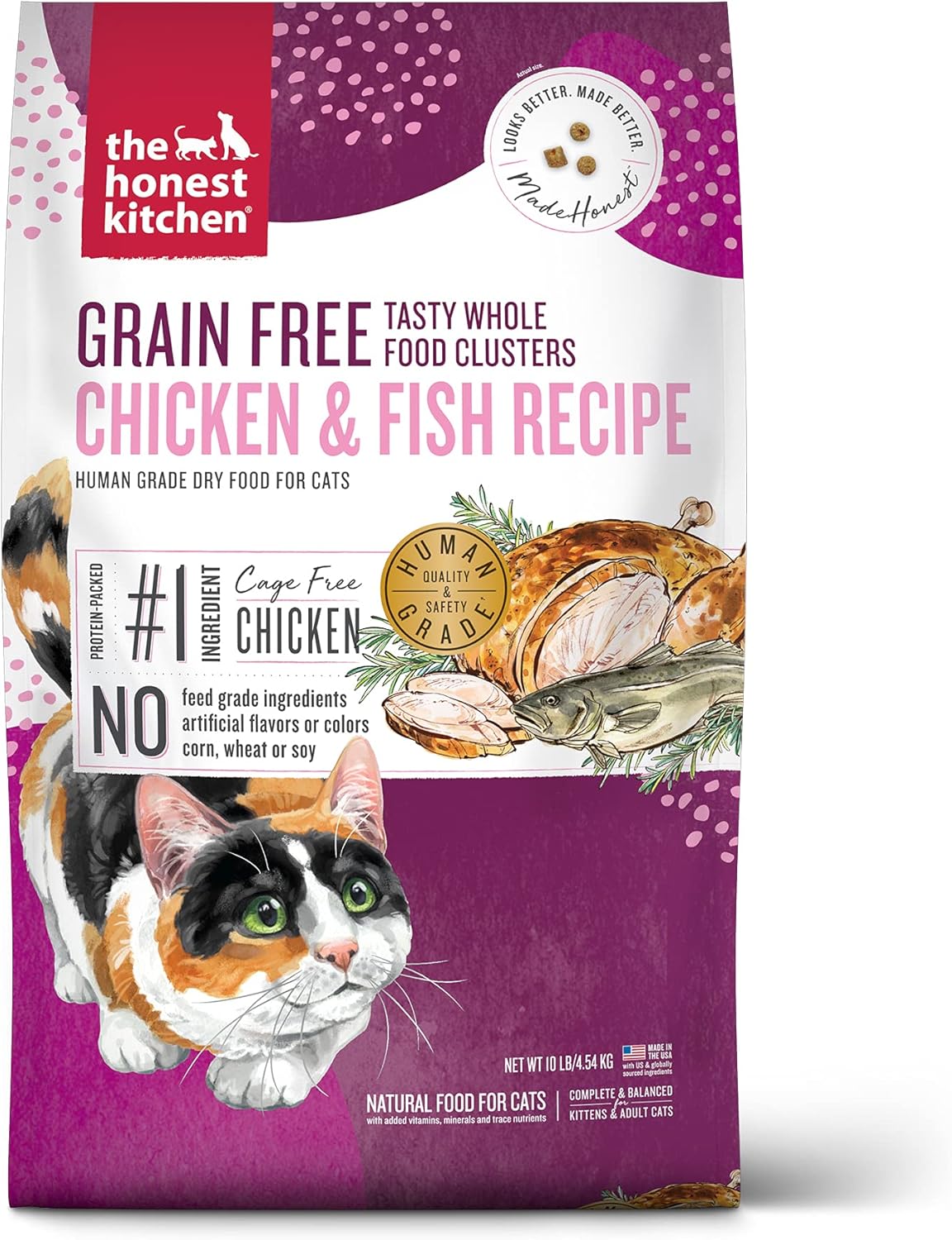 The Honest Kitchen Whole Food Clusters Grain Free Chicken & Fish Dry Cat Food, 10 lb Bag