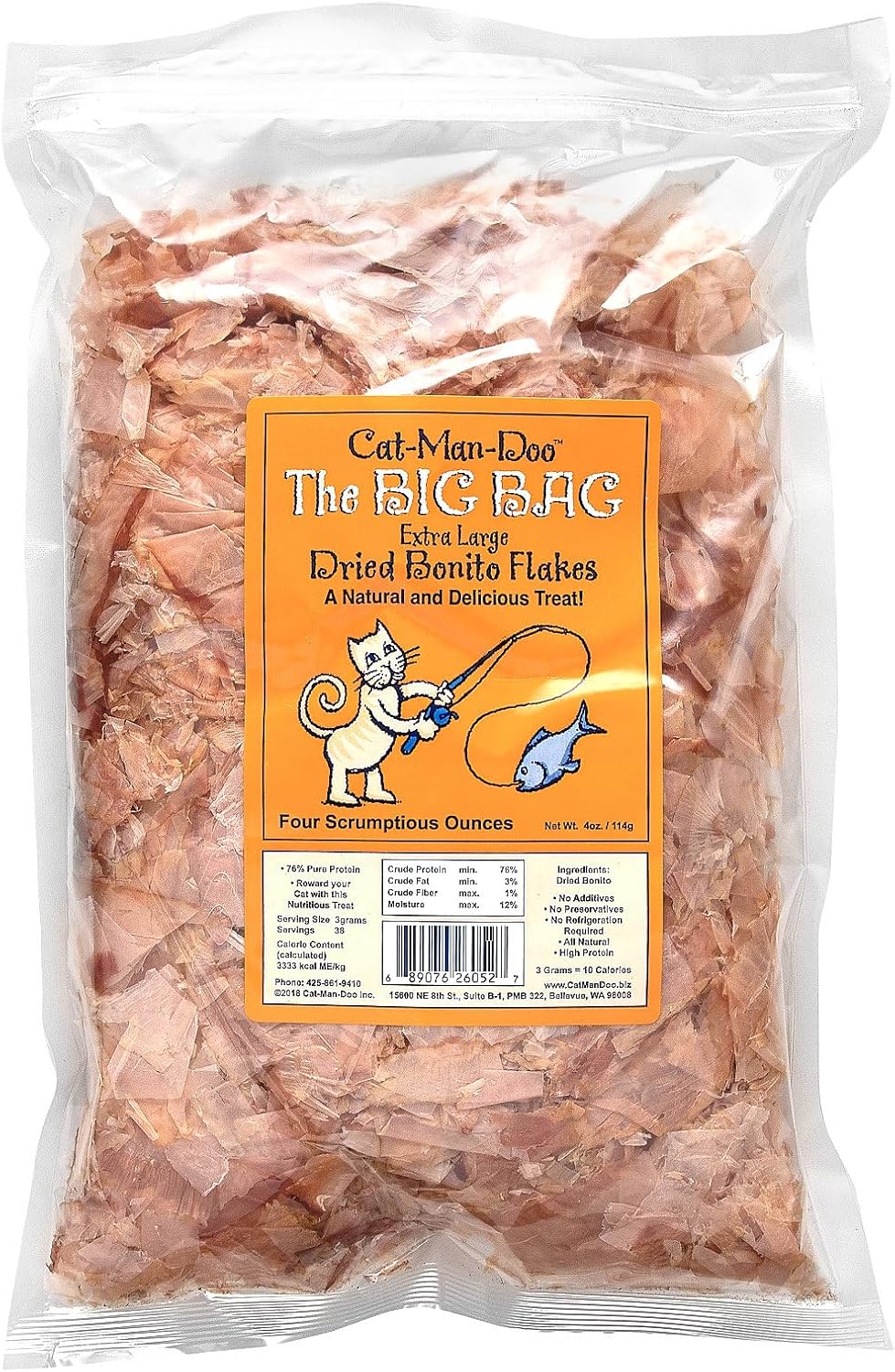 Cat-Man-Doo Extra Large Dried Bonito Flakes Treats for Dogs & Cats - All Natural High Protein Flakes - 4oz. \/ 112g Bag