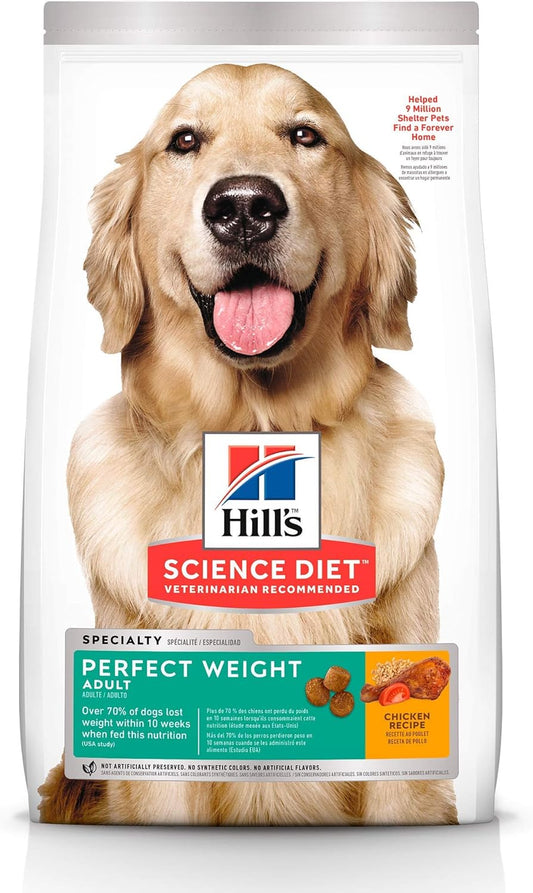 Hill's Science Diet Perfect Weight, Adult 1-6, Weight Management Support, Dry Dog Food, Chicken Recipe, 25 lb Bag