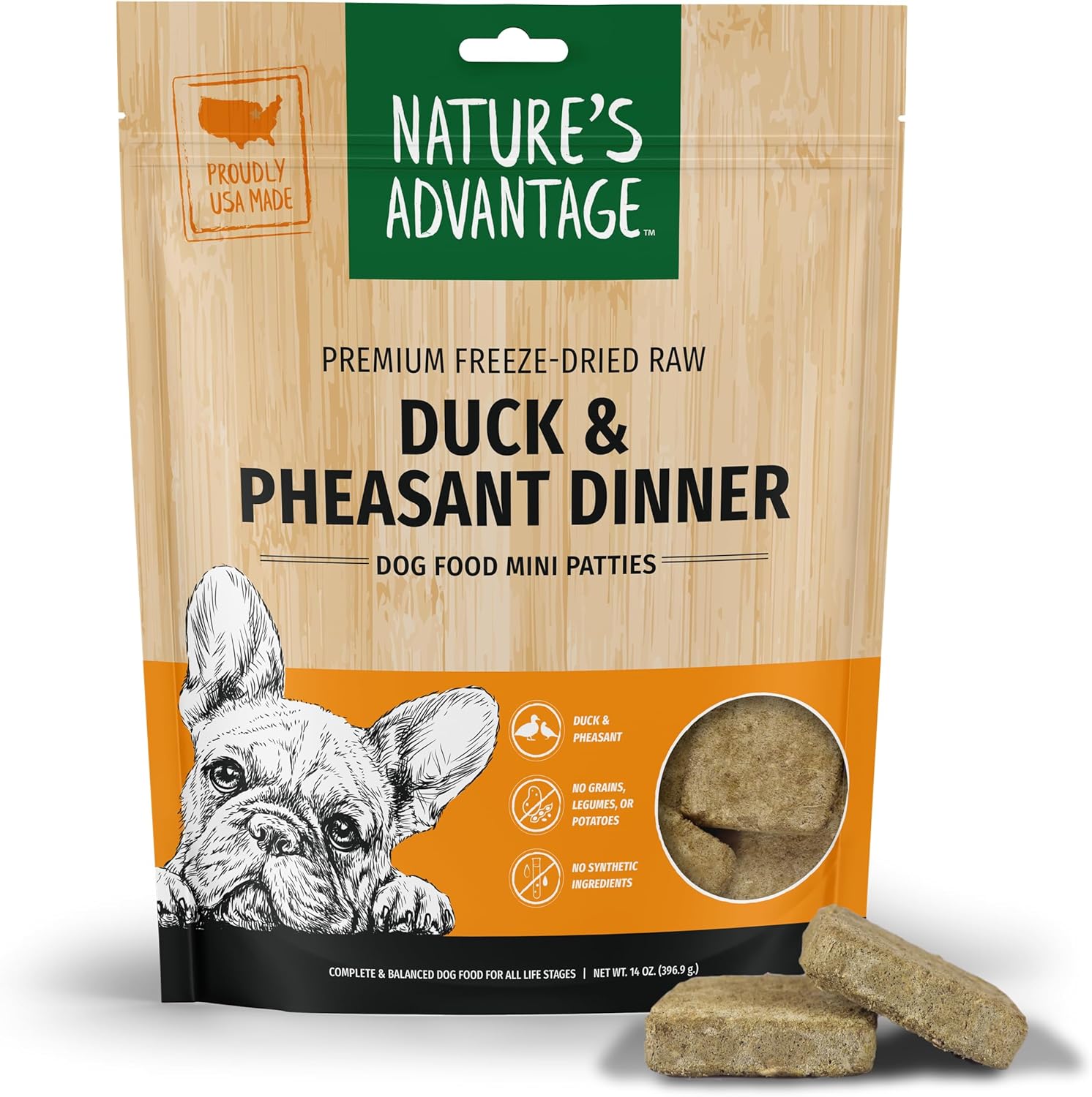 Nature's Advantage Freeze-Dried Raw Duck & Pheasant Dinner Dog Food Mini Patties, 14 oz | Grain Free, High Protein Nutrition