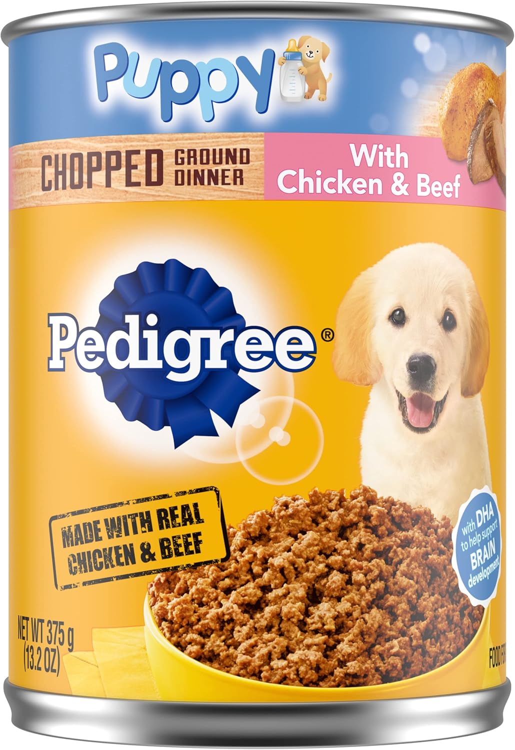 PEDIGREE CHOPPED GROUND DINNER Puppy Canned Soft Wet Dog Food With Chicken & Beef, 13.2 oz. Cans (Pack of 12)