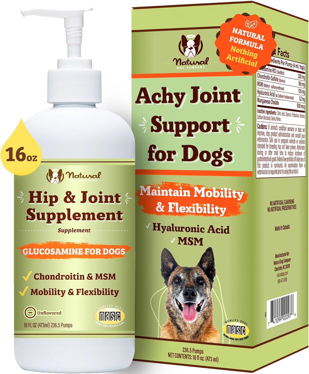 Natural Dog Company Liquid Glucosamine Hip & Joint Oil for Dogs, 16 oz, Extra Strength Cartilage & Joint Support, Helps Mobility and Eases Occasional Stiffness, Dog Vitamins & Supplements