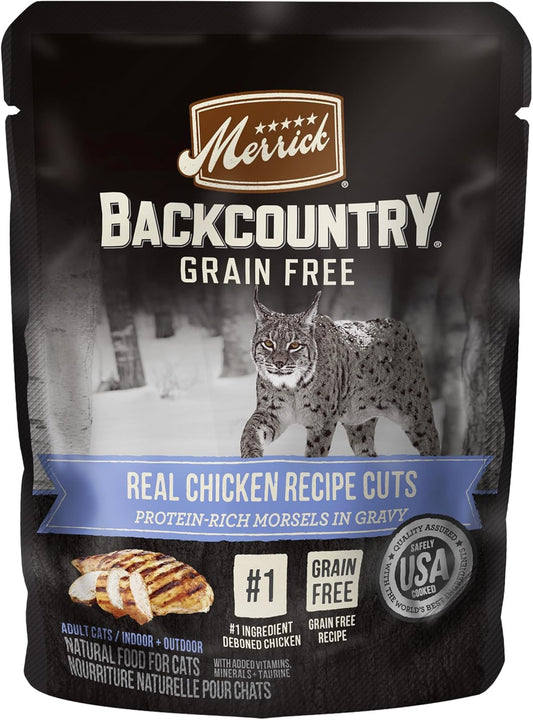 Merrick Backcountry Grain Free Gluten Free Premium High Protein Wet Cat Food, Chicken Recipe Cuts With Gravy - (Pack of 24) 3 oz. Pouches