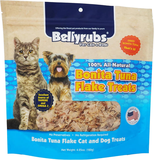 Bellyrubs Bonita Tuna Flakes for Cats and Dogs 4.25oz | Premium Dried Tuna Cat Treat | All-Natural Gluten & Grain Free Tuna Flake Treats | Healthy High Protein Pet Training Chews | Made in USA