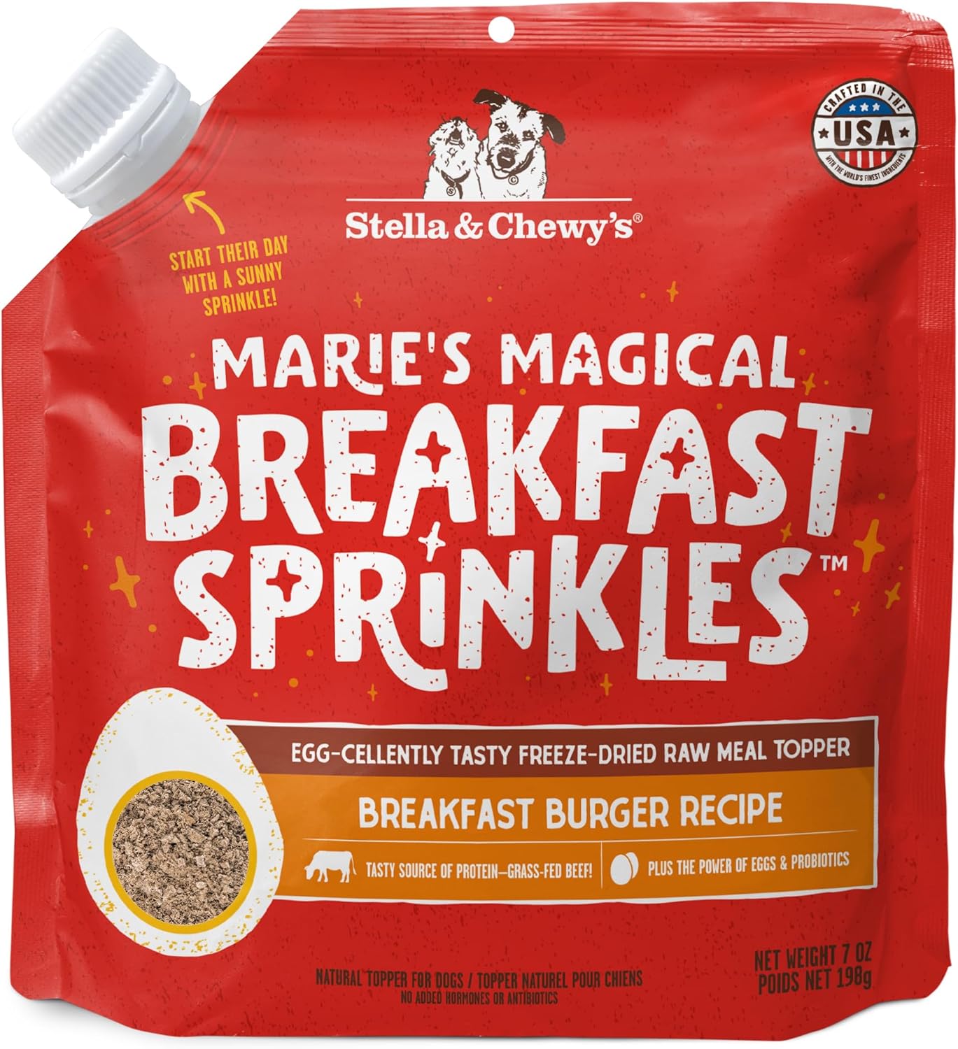 Stella & Chewy's Marie's Magical Breakfast Sprinkles Freeze-Dried Raw Breakfast Burger Recipe Grain-Free Dog Food Topper, 7-oz Bag