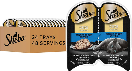 Sheba Perfect Portions Wet Cat Food Cuts in Gravy Tender Trout Entree, 2.6 oz., Twin-Pack Trays (24 Count, 48 Servings)