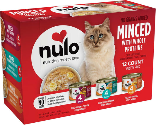 Nulo Grain-Free Minced with Whole Proteins Wet Canned Cat and Kitten Food, Variety Pack, 2.8 Ounce, 12 Cans