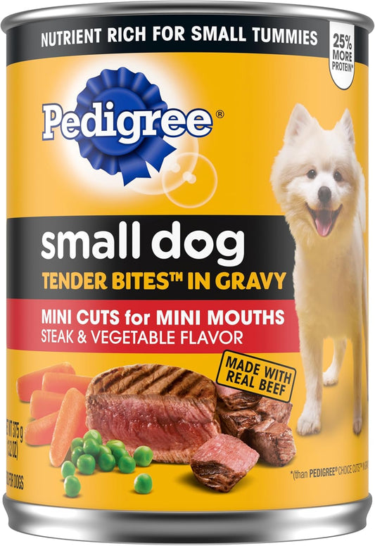 Pedigree Small Dog Tender Bites in Gravy, Steak & Vegetable Flavor Canned Wet Dog Food, (12) 13.2 oz. Cans