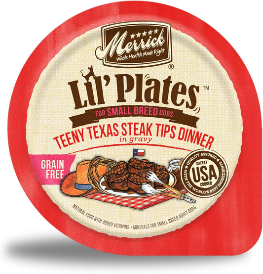 Merrick Lil’ Plates Premium Grain Free Natural Wet Dog Food For Small Dogs, Soft Teeny Texas Steak Tips Recipe - (Pack of 12) 3.5 oz. Tubs